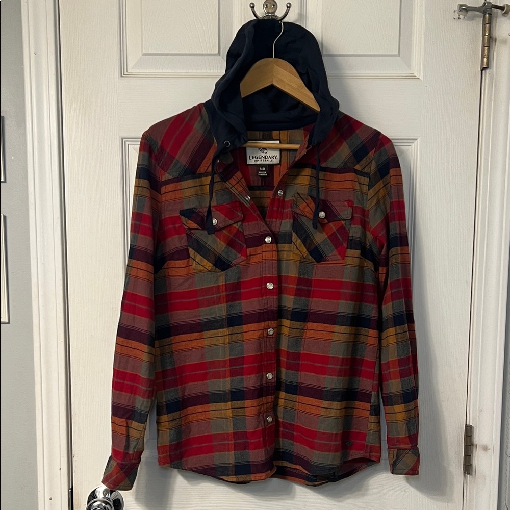 Legendary Whitetails Multicolor Lumber Jane Plaid Hooded Flannel Button Up Sz M